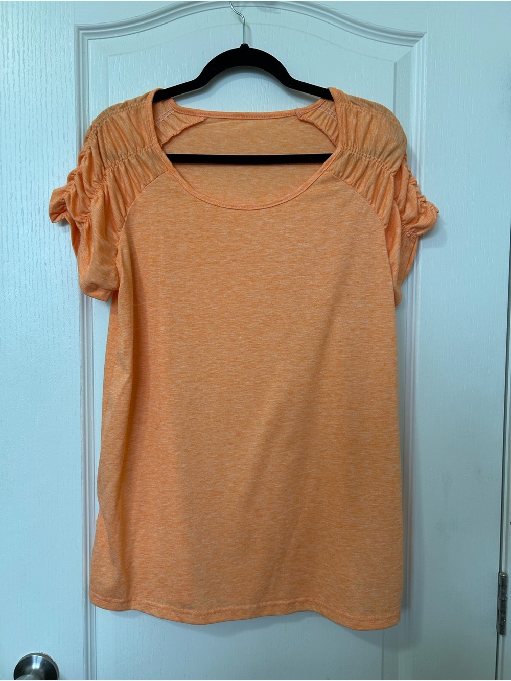 Orange Ruched Sleeve Women's Top